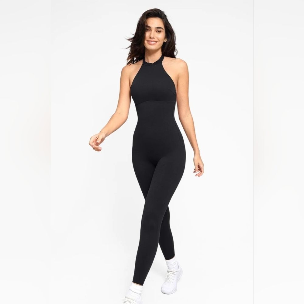 NWT Popilush Shapewear Body-Sculpting Halter Neck Jumpsuit Medium Black